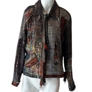 Yak Magik Art To Wear Black Multi Mixed Media Open Blazer Size Medium